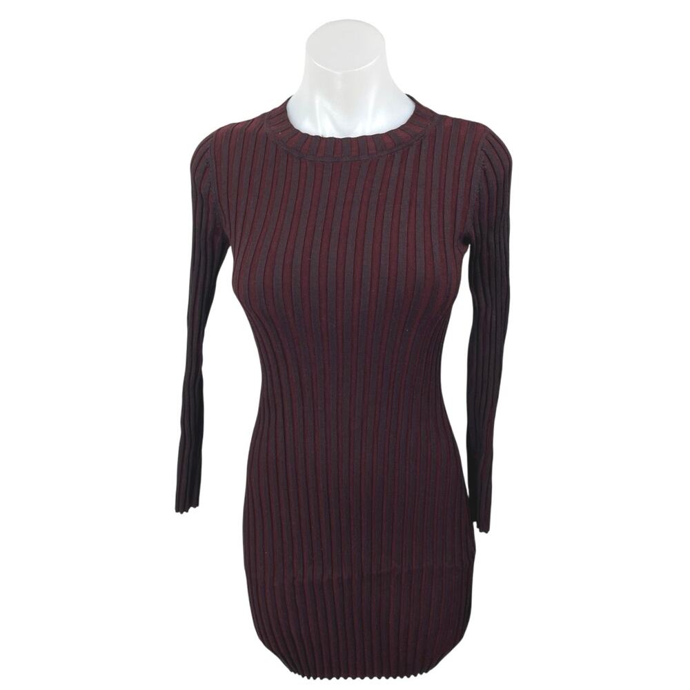 Club Monaco Purple Rib Knit Long Sleeve High Neck Mini Bodycon Sweater Dress S